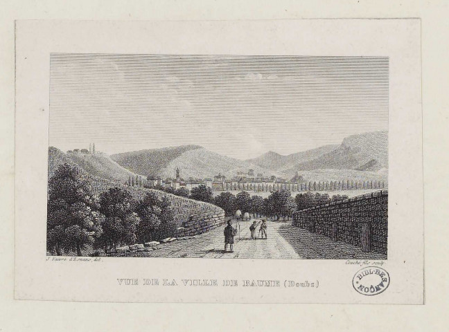 Vue de la ville de Baume (Doubs) [estampe] / Couché fils sculp.  ; J. Faivre d'Esnans, del. , [S.l.] : [s.n.], [1800-1899]