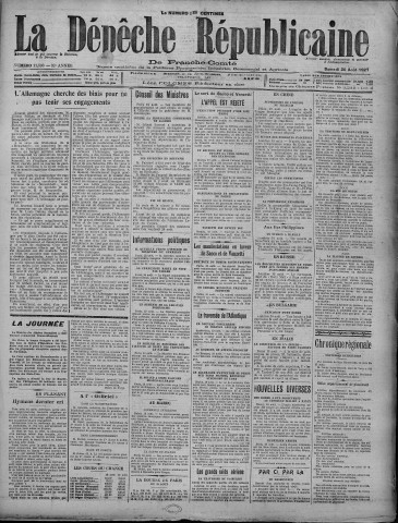 20/08/1927 - La Dépêche républicaine de Franche-Comté [Texte imprimé]