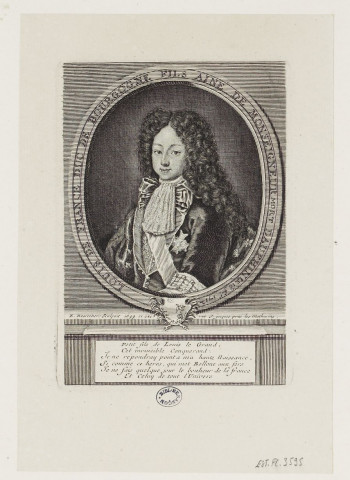 LOUIS DE FRANCE DUC DE BOURGOGNE FILS AINE DE MONSEIGNEUR MORT DAUPHIN LE 18 FEVRIER 1712 / E. Desrochers Sculpist 1699 et exc rue St jacques pres les Mathurins.- E. Desrochers