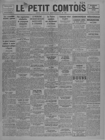 30/11/1940 - Le petit comtois [Texte imprimé] : journal républicain démocratique quotidien