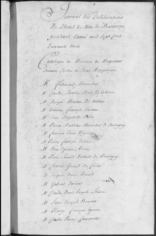 Registre des délibérations municipales 1er janvier - 31 décembre 1743