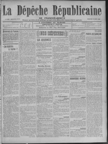 13/08/1909 - La Dépêche républicaine de Franche-Comté [Texte imprimé]