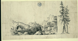 Paysage (rochers et cascatelles) pour l'opéra "Evelina". Projet de décor de théâtre / Pierre-Adrien Pâris , [S.l.] : [P.-A. Pâris], [1700-1800]