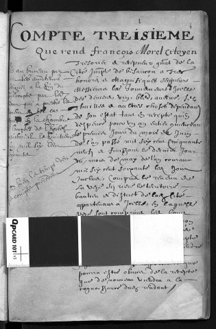 Comptes de la Ville de Besançon, recettes et dépenses, Compte de François Morel (1er juin 1659 - 31 mai 1660)