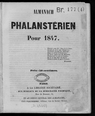 Almanach phalanstérien pour 1847