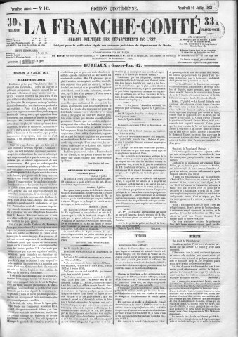 10/07/1857 - La Franche-Comté : organe politique des départements de l'Est