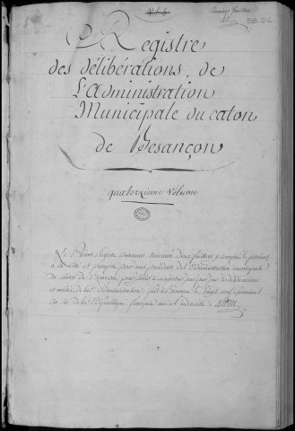 Délibérations municipales du Canton 20 avril 1798 - 7 janvier 1799