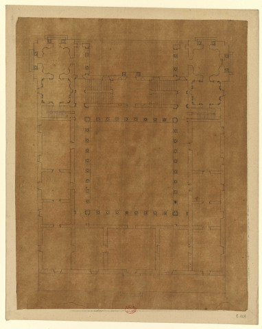 Plan d'un édifice rectangulaire tiré de Pirro Ligorio [Dessin] / [Pierre-Adrien Pâris] , [S.l.] : [s.n.], [1750-1799]
