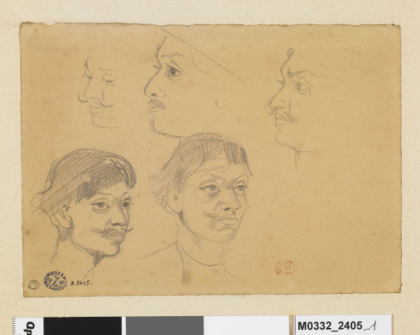 Trois profils et deux têtes d'hommes de type oriental (recto) ; deux études d'hommes (verso)