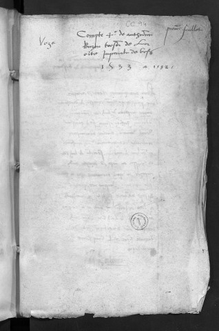 Comptes de la Ville de Besançon, recettes et dépenses, Compte de Antoine Buzon (1er janvier - 31 décembre 1533)
