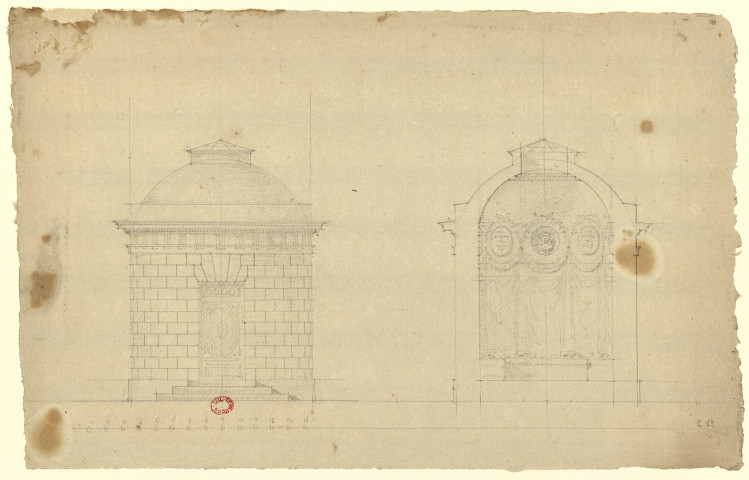 Pavillon circulaire [Dessin] : élévation et coupe , [S.l.] : [s.n.], [1750-1799]