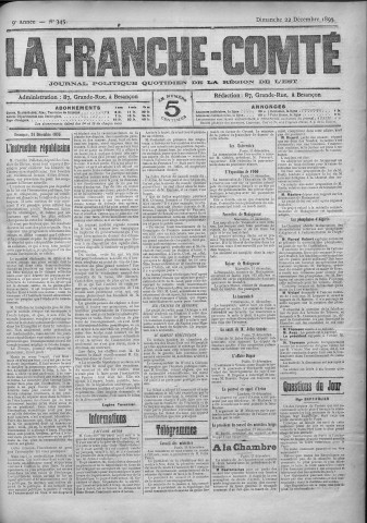 22/12/1895 - La Franche-Comté : journal politique de la région de l'Est
