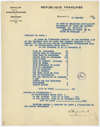 Défense passive : Fonctionnement ; Transports : véhicules sanitaires : instructions, organisation des postes de secours contre l'incendie : notices et instructions, hommes et matériels. Police : service de guet, police du camouflage, des alertes, police générale. Alerte : circulaires, correspondance avec les pompiers, fonctionnement des sirènes, comptes-rendus d'alerte