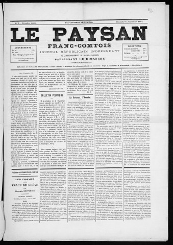 14/09/1884 - Le Paysan franc-comtois : 1884-1887