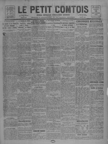 10/09/1932 - Le petit comtois [Texte imprimé] : journal républicain démocratique quotidien