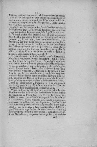 Lettre du Parlement de Flandres au Roi, du 27 Mars 1771