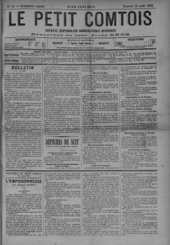 18/08/1883 - Le petit comtois [Texte imprimé] : journal républicain démocratique quotidien