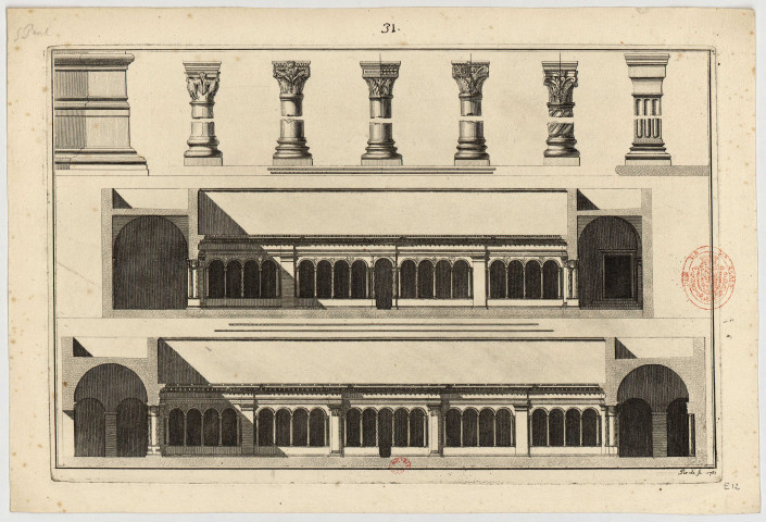 Cloître de Saint-Paul à Rome [Image fixe] : élévation et colonnes / Piroli sc. 1783 , 1783