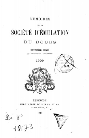 01/01/1909 - Mémoires de la Société d'émulation du Doubs [Texte imprimé]