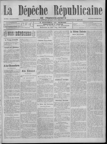 02/02/1912 - La Dépêche républicaine de Franche-Comté [Texte imprimé]