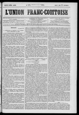 21/11/1876 - L'Union franc-comtoise [Texte imprimé]