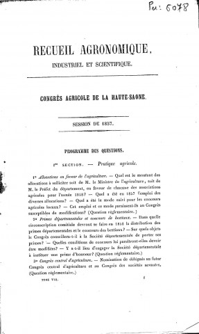 01/01/1857 - Recueil agronomique, industriel et scientifique [Texte imprimé]