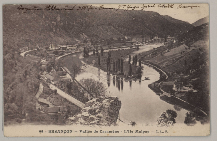 Besançon - Vallée de Casamène. L'Ile de Malpas [image fixe] , Besançon : C. L., B., 1914/1919