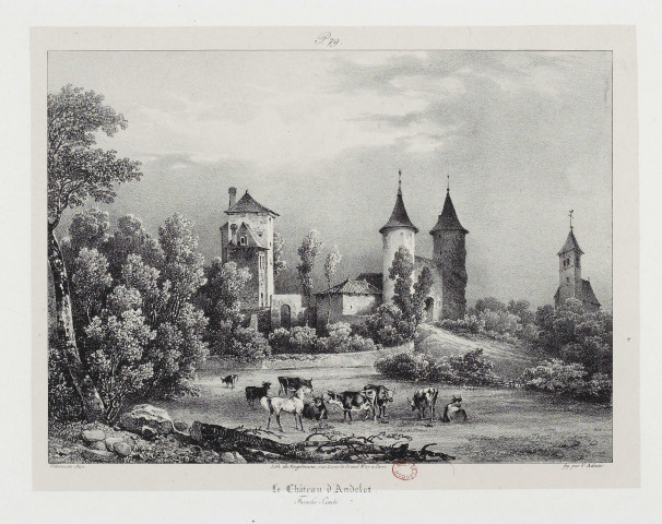Le Château d'Andelot [estampe] : Franche-Comté / Villeneuve 1827, lith. de Engelmann, rue Louis le Grand n° 27 à Paris  ; fig. par V. Adam , Paris : Engelmann, 1827