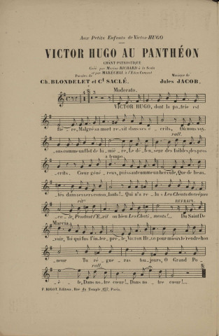 Victor Hugo au Panthéon [Musique imprimée] : chant patriotique Aux petits enfants de Victor Hugo /