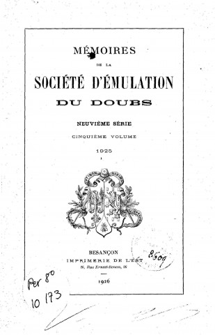 01/01/1925 - Mémoires de la Société d'émulation du Doubs [Texte imprimé]