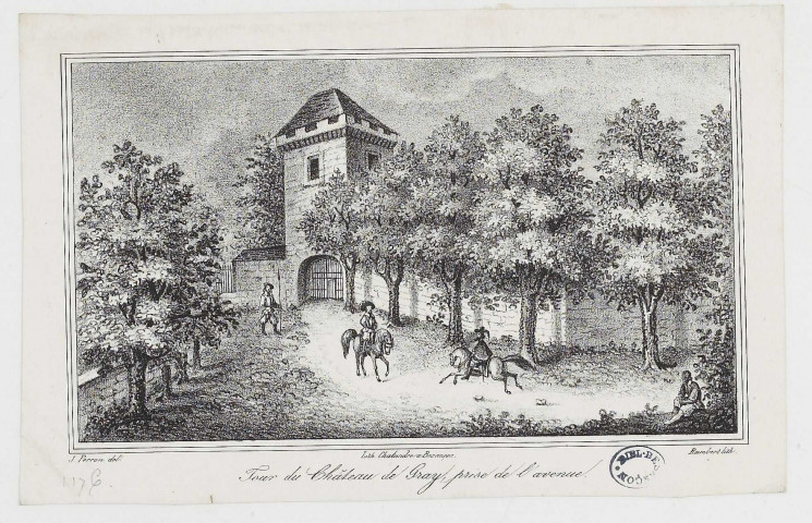 Tour du château de Gray, prise de l'avenue [estampe] / J. Perron, delineavit  ; Rambert, lithographe , Besançon : Chalandre, [1800-1899]