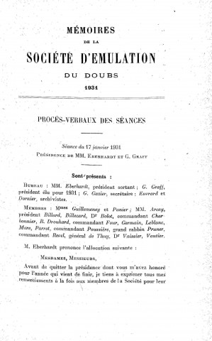 01/01/1931 - Mémoires de la Société d'émulation du Doubs [Texte imprimé]