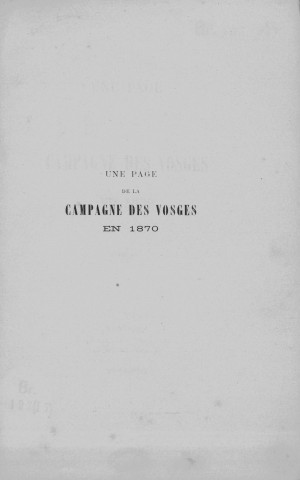 Une Page de la campagne des Vosges en 1870