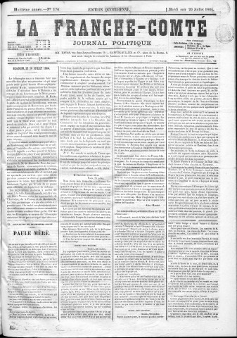 26/07/1864 - La Franche-Comté : organe politique des départements de l'Est