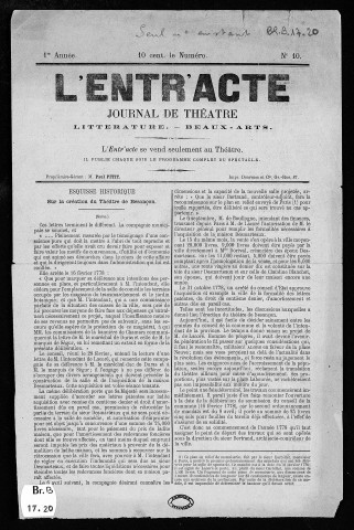 L'Entr'acte [Entracte] : journal de théâtre, littérature, beaux-arts : 1876, n° 10