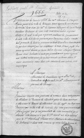 Ms 1122 - Lettres au prince et à la princesse de Chimay, écrites par Claude-François Pelletier, gouverneur de leur fils, le comte de Beaumont, pendant l'une des deux années que ce jeune seigneur fut élève de l'Académie d'équitation qui existait à Besançon (1666)