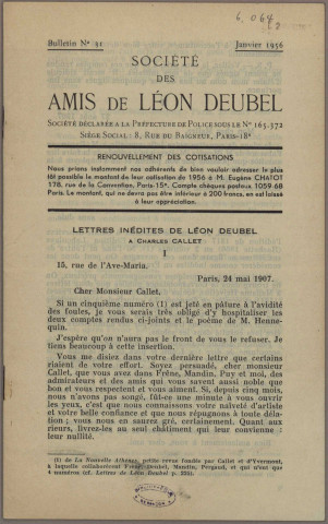 01/1956 - Bulletin / Société des amis de Léon Deubel