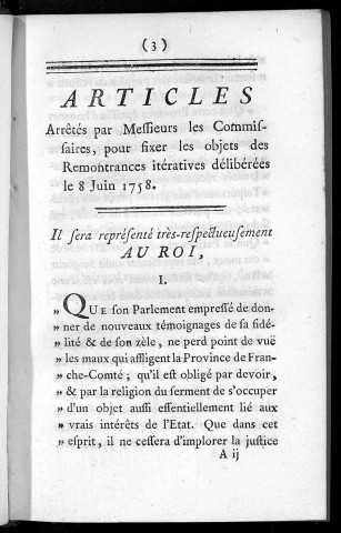 Arrêtés et remontrances itératives du parlement de Franche-Comté au roi, au sujet de l'abonnement des deux vingtièmes et de plusieurs autres impôts