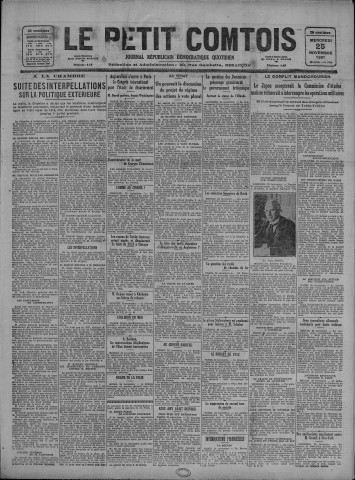 25/11/1931 - Le petit comtois [Texte imprimé] : journal républicain démocratique quotidien