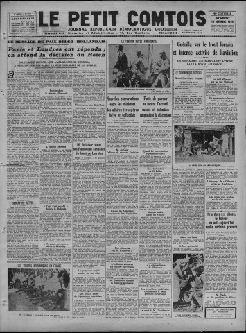 14/11/1939 - Le petit comtois [Texte imprimé] : journal républicain démocratique quotidien