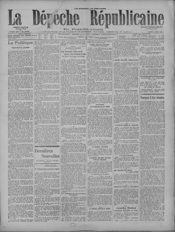 14/08/1920 - La Dépêche républicaine de Franche-Comté [Texte imprimé]