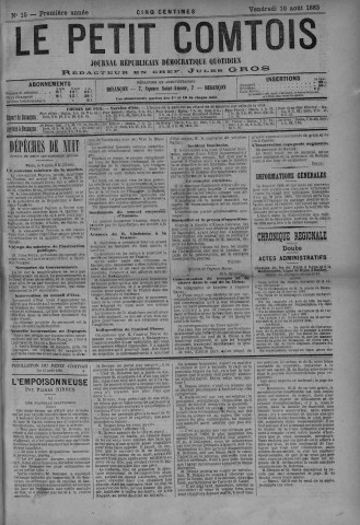 10/08/1883 - Le petit comtois [Texte imprimé] : journal républicain démocratique quotidien