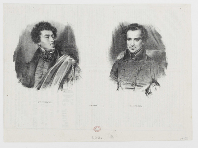 A.dre Dumas - V. Hugo [image fixe] / lith. Junca , Paris, 1830