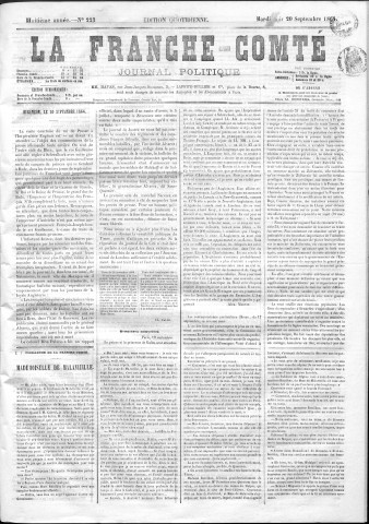 20/09/1864 - La Franche-Comté : organe politique des départements de l'Est