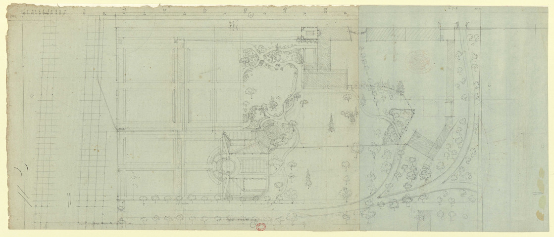Château et jardin. Plan. Au v° : dessin d'une fenêtre [Dessin] , 1750/1799