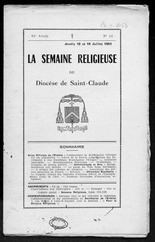 12/07/1951 - La Semaine religieuse du diocèse de Saint-Claude [Texte imprimé]