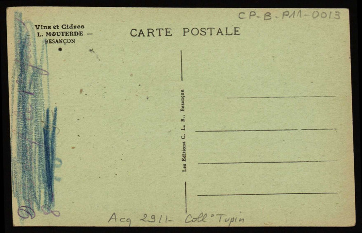 Docks des vins G. Chenevoy, 6, rue Pasteur Besançon Eglise souterraine du XIe siècle (cave à vins fins) [image fixe] , Besançon : C.L.B ; Etablissements C. Lardier, 1915/1930