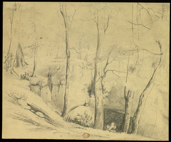 Entrée de la glacière de Chaux-les-Passavant [dessin] , [S.l.] : [J. Gigoux], [1828]
