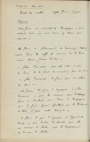 Ms 1853 - Inventaire et analyse des registres de comptes de la Ville de Besançon : années 1397-1483 (tome I). Notes d'Auguste Castan (1833-1892)