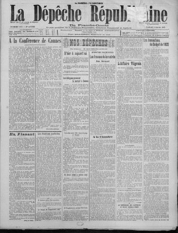 06/01/1922 - La Dépêche républicaine de Franche-Comté [Texte imprimé]